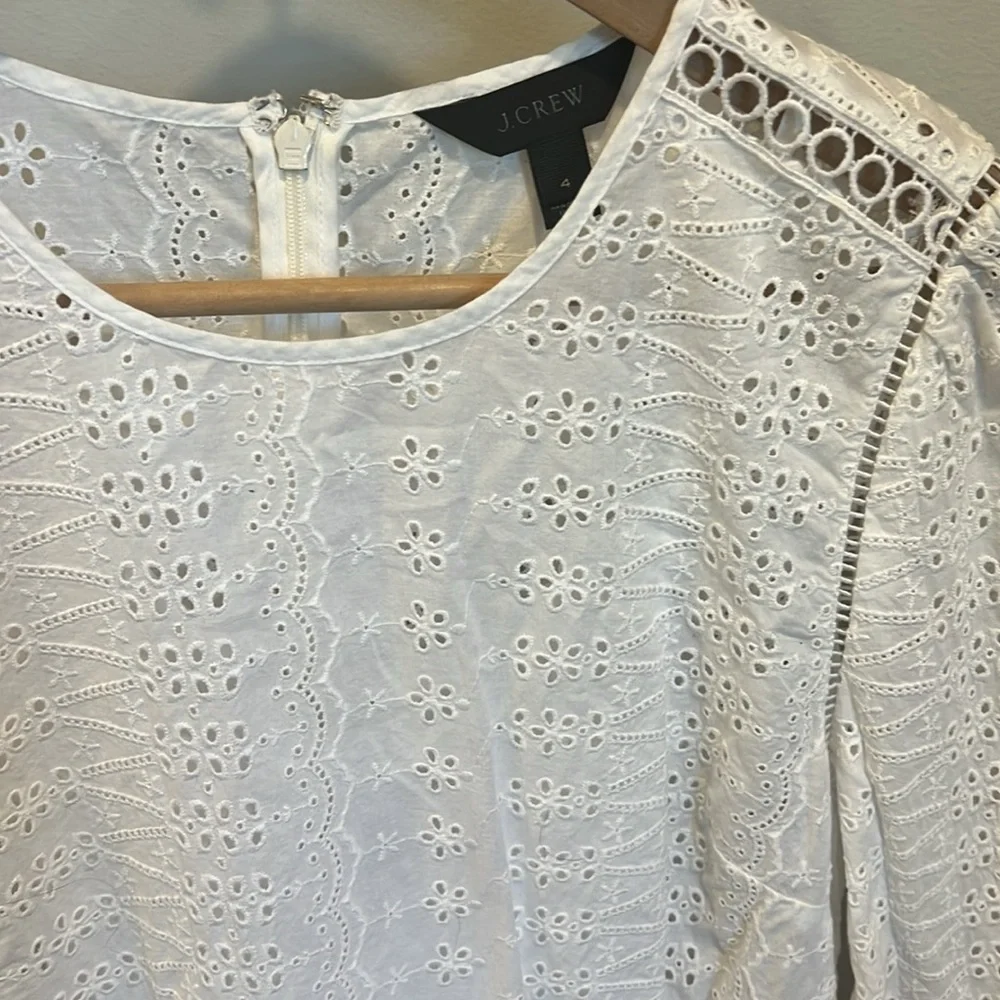 J. Crew White‎ Eyelet Cutout Long Sleeve Lined Dress Size 4